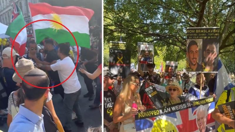 (18+) Londonban egy iráni disszidens tüntetett az izraeli túszok szabadon bocsátásáért, ám a demonstráció során brutális támadás áldozatává vált: fojtogatni kezdték.